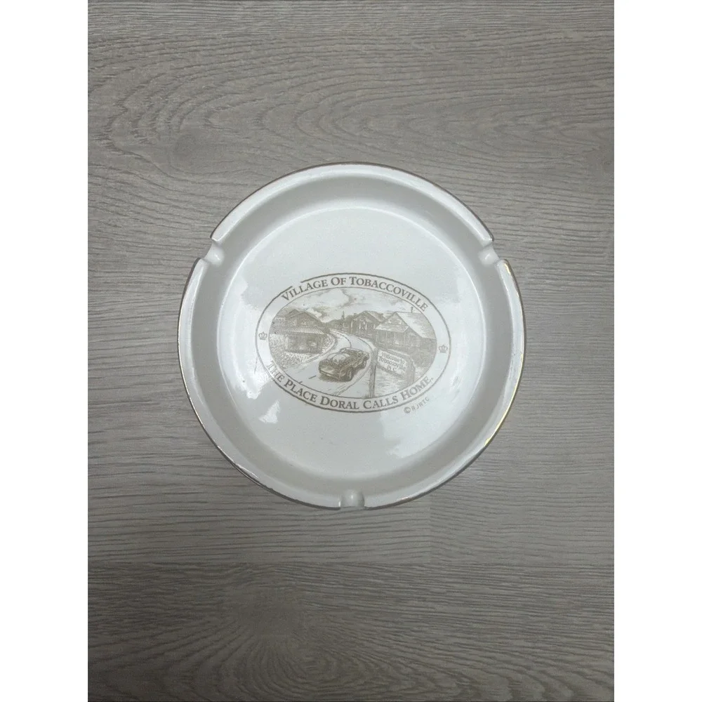 VTG Antique White Porcelain Ashtray W/Gold Trim 